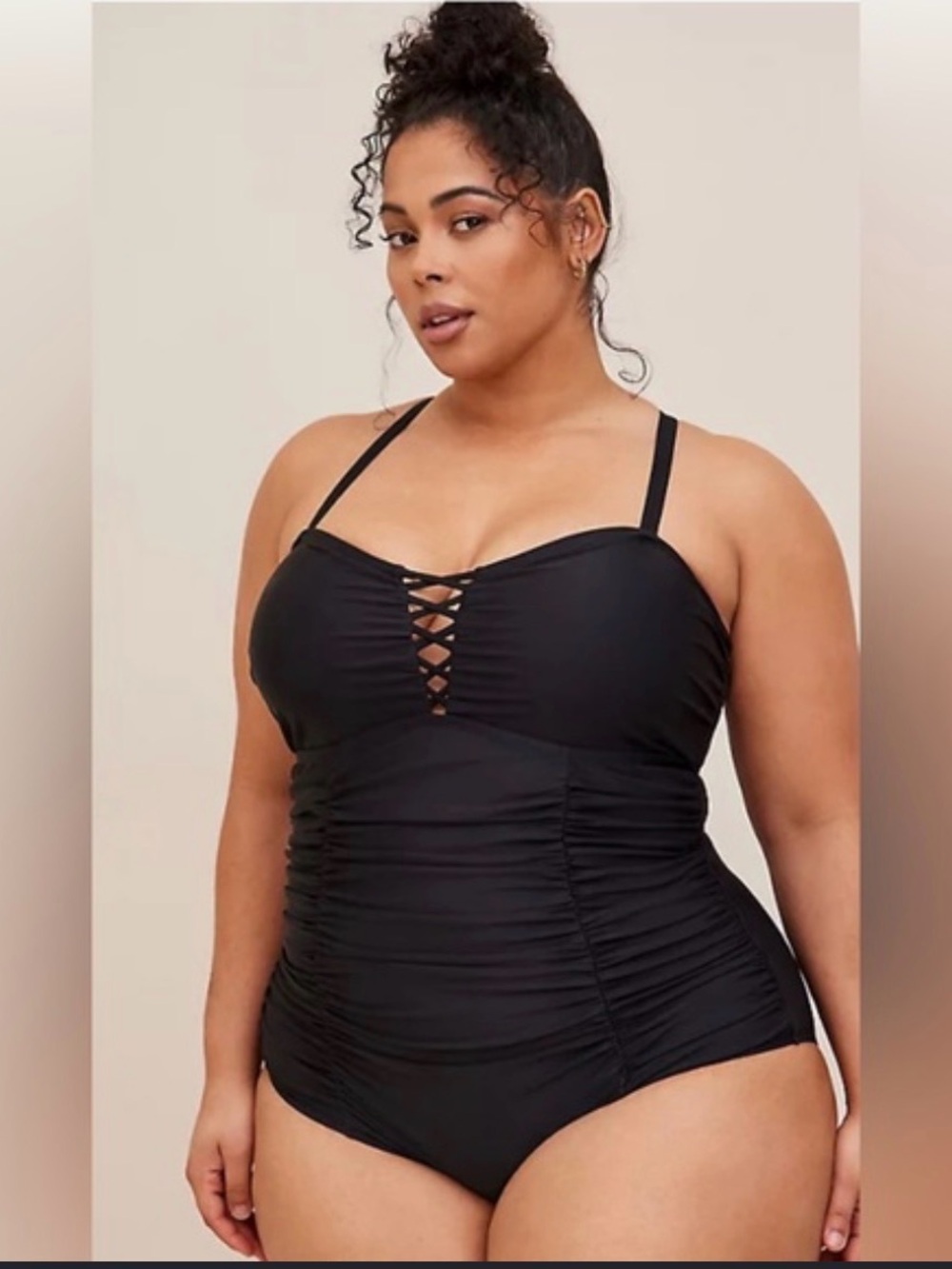 Torrid Slim Fix Lattice One Piece Swimsuit Sz 3 Black